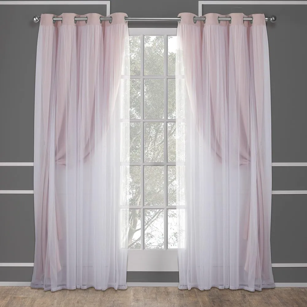 TOWN & COUNTRY LUXE Talia Double Layer Indoor Curtains, Sheer and Room Darkening Blackout, Grommet Top, Energy Efficient, 2-Pack Set, 52"x96", Rose Blush