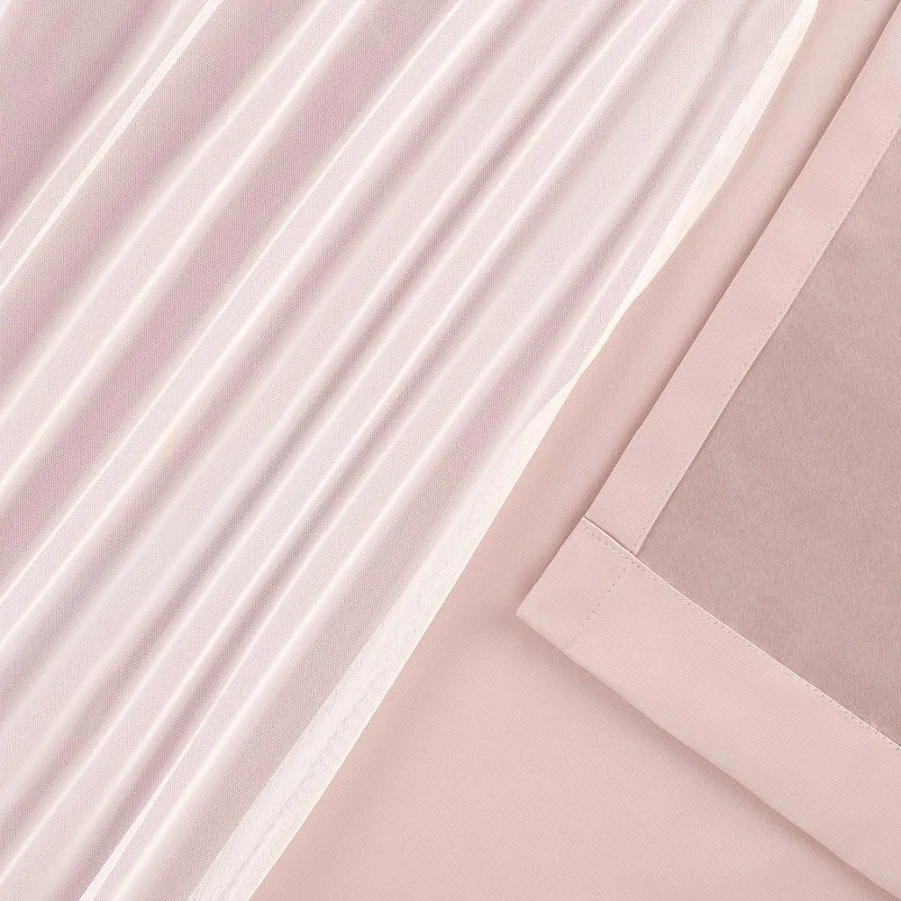 TOWN & COUNTRY LUXE Talia Double Layer Indoor Curtains, Sheer and Room Darkening Blackout, Grommet Top, Energy Efficient, 2-Pack Set, 52"x96", Rose Blush