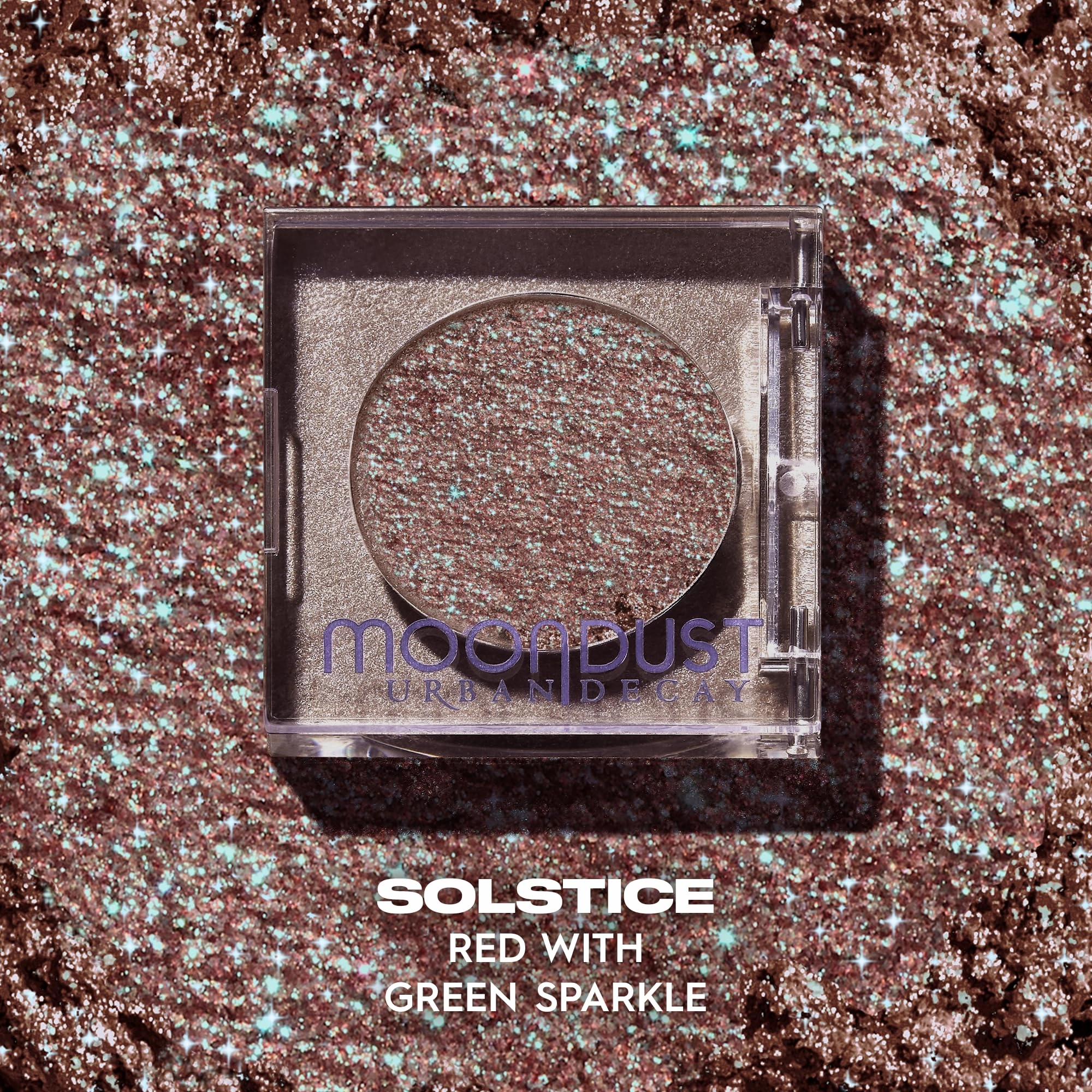 URBAN DECAY 24/7 Moondust Glitter Eyeshadow Single (Solstice - Red with Green Sparkle), Buildable Sparkly Eye Glitter, Long-lasting Shimmer Finish, Reflective Eye Shadow Topper - 0.06 oz