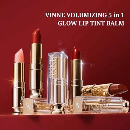 VINNE Plumping Glow Tint Lip Balm: Makeup Vegan-Certified by Italy's V-LABEL, 5-in-1 Function with (Clear Pink)