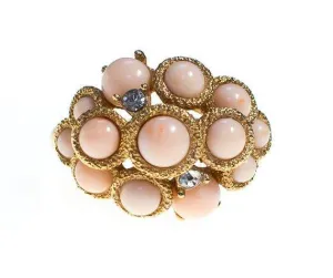 Vintage Avon Faux Angel Skin Coral Lucite and Diamante Crystal Statement Ring