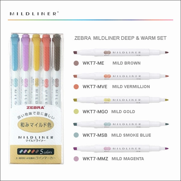 Zebra Mildliner Highlighter Deep & Warm 5 Colour Set