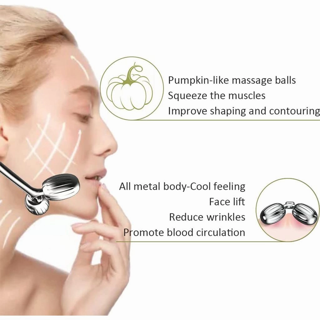 أداة تدليك الوجه المعدنية - Metal Face Roller Gua Sha Massage Tool